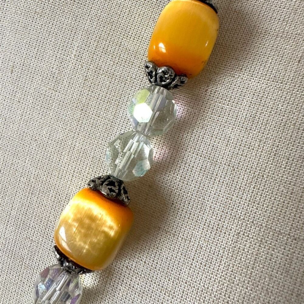 crystal and  yellow cats eye vintage necklace - Picture 2 of 10